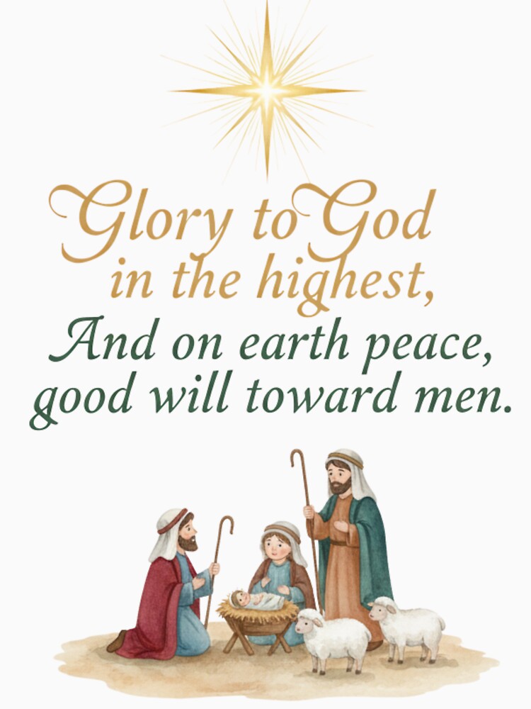 Glory to God in the Highest and on Earth Peace Good Will Toward Men Luke 2 14 Christian Christmas Design for Mugs T-Shirts Stickers and Pillows by Gahyl7