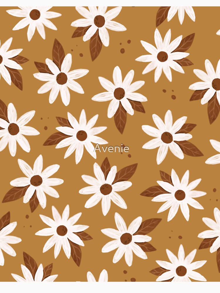 Boho Daisies Floral Print In Desert Brown and Cream by Avenie
