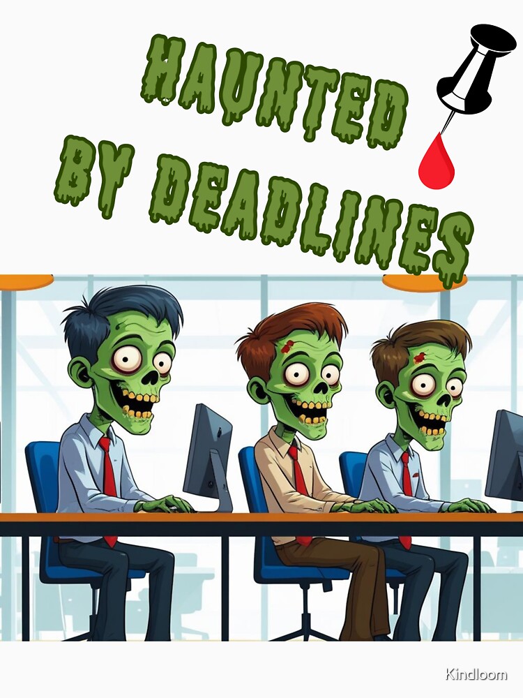 Haunted by Deadlines – Funny Zombie Office Halloween Design by Kindloom