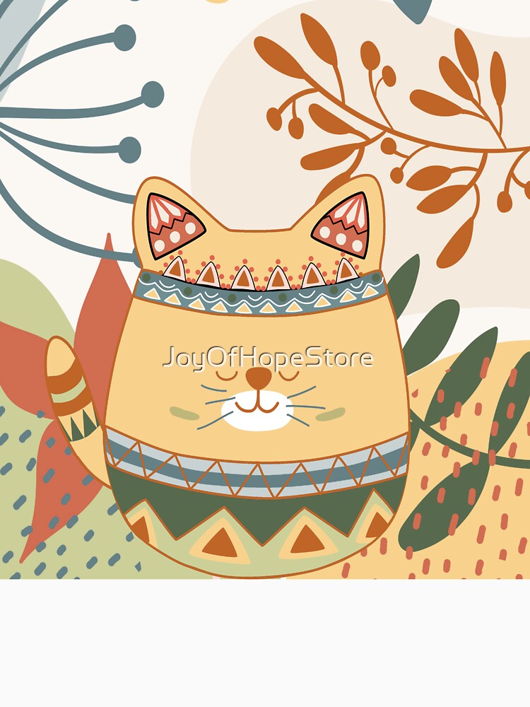 Chubby Boho Kitty Cat with a Chic Boho Background by JoyOfHopeStore