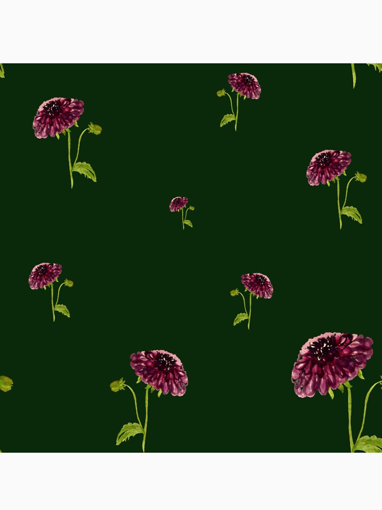 Dahlia red seamless cute pattern a watercolor green by Yana Mustafina | Boho Soulful Designs