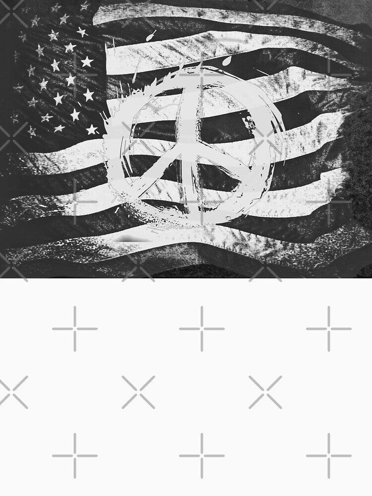 Rustic Peace Sign on B&W US Flag Art Modern Cottage Chic Decor A045 by byNicol