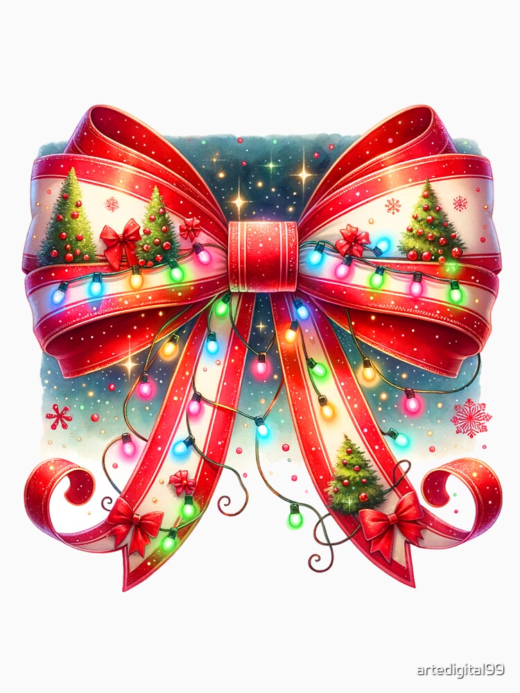 Coquette Christmas Bow – Festive Red & White Holiday Design for T-Shirts, Mugs, Stickers & More by artedigital99