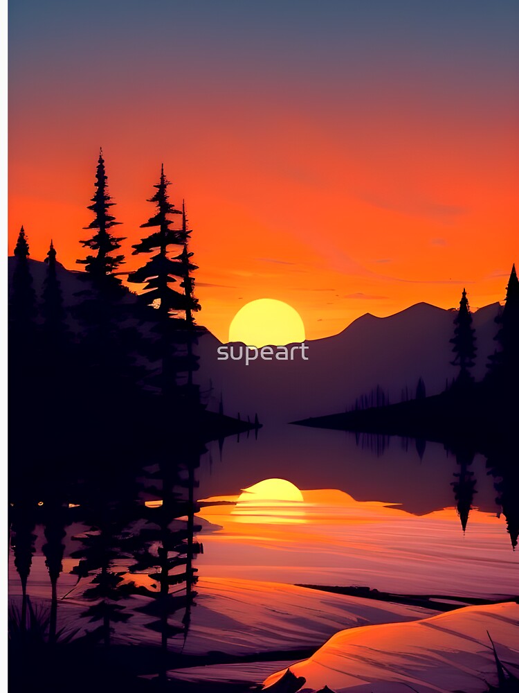 Add a Touch of Beauty and Tranquility to Your Space with Our Wide Range of Gorgeous Minimalist Landscape and Lake Sunrise Prints by supeart
