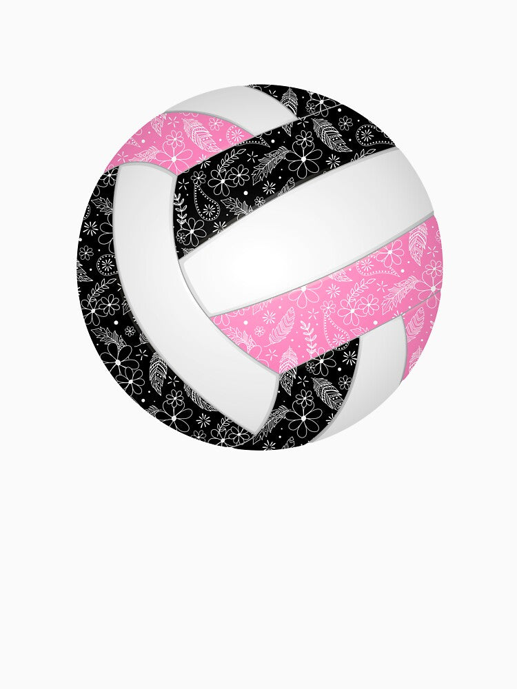 Pink black boho floral doodle volleyball by katzdzynes