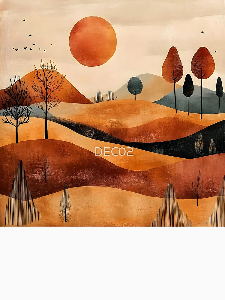 Boho Mountain Landscape Golden Ginger Hues Sunrise Abstract by DEC02
