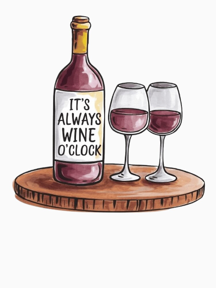 Watercolor Rose Wine and Glasses- Wine o'clock by ArtQueen777