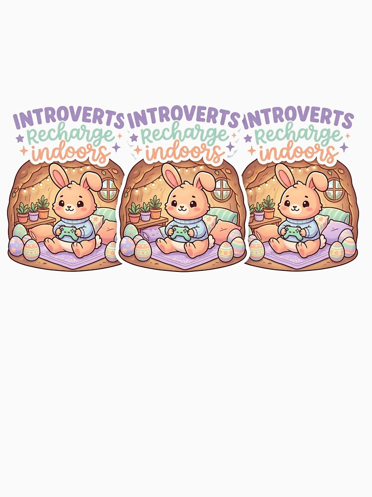 Introverts Recharge Indoors Cute Easter Bunny Gamer Spring Design by Quiet Mode Studio