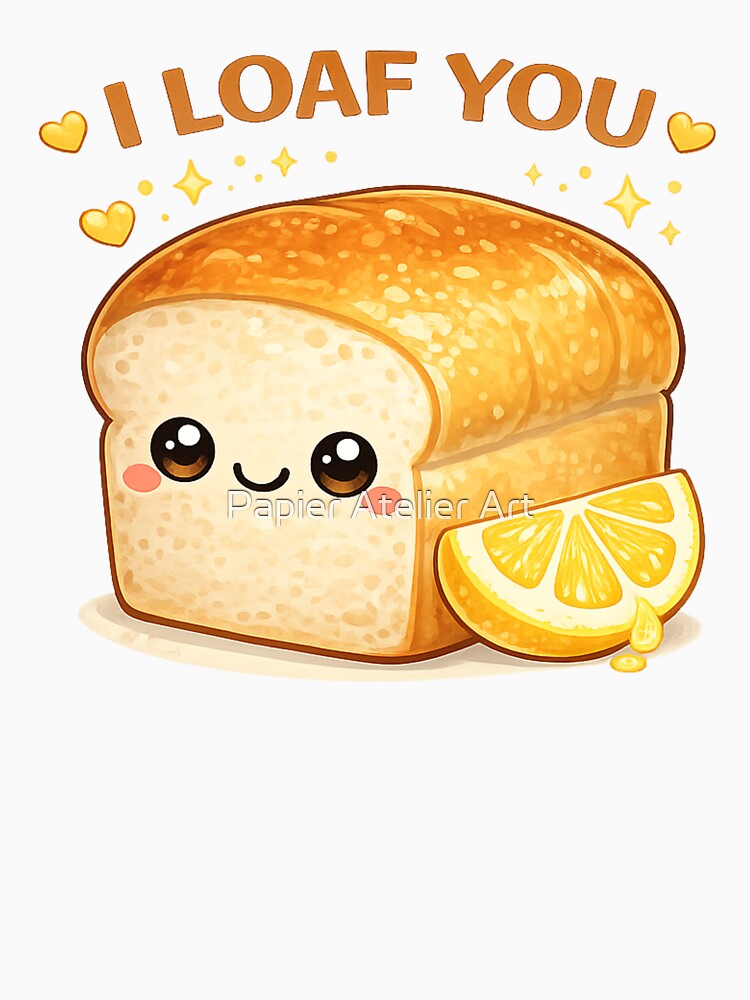 I Loaf You Cute Bread Pun Shirt by Papier Atelier Art