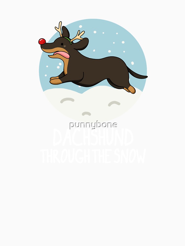 Dachshund Through The Snow Funny Christmas Puns (Dark BG) by punnybone
