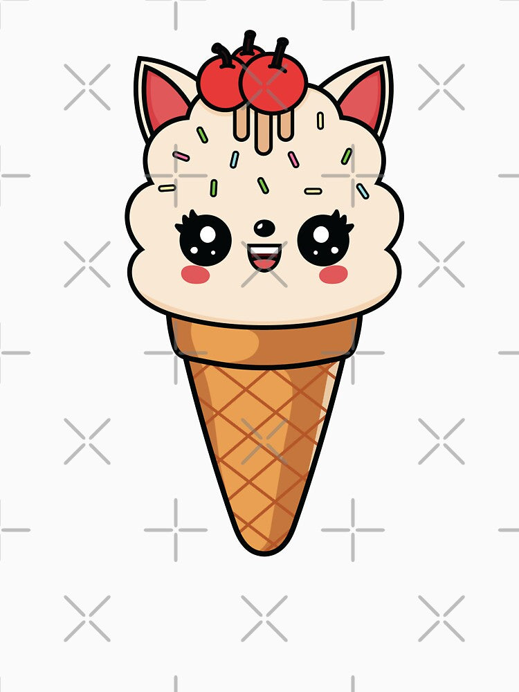 Kawaii Cute Cat Ice Cream – Sweet Kitty Dessert Illustration by MarshallStickerX