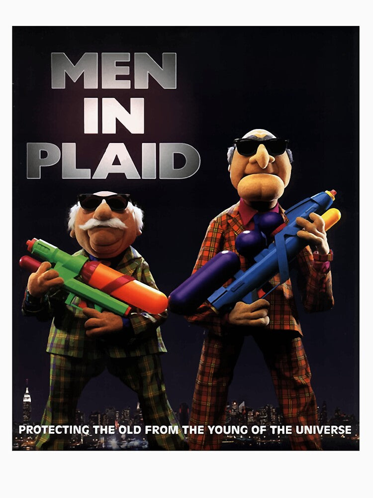 1997 MEN IN PLAID Vintage Will Smith and Tommy Lee Jones Style Statler and Waldorf Classic Men In Black + Muppets Parody Movie Promo by orchidshirts