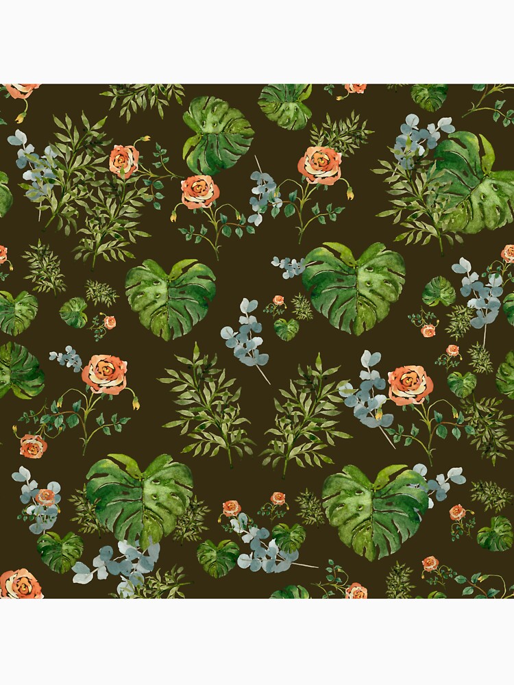 Rose flower palm leaf branch pattern watercolor green by Yana Mustafina | Boho Soulful Designs