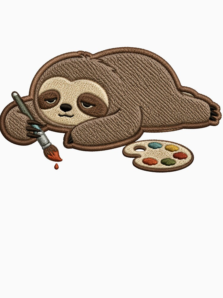 Creative but Lazy Sloth – Artist Burnout Embroidery Patch Style Cute Minimal Design by ColorSplash123