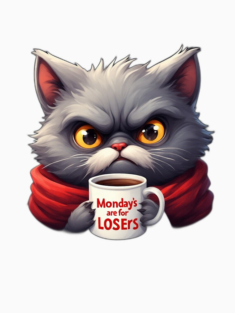 Grumpy grey cat with attitude Hates Mondays – Coffee Mug Attitude by ZOOLIC