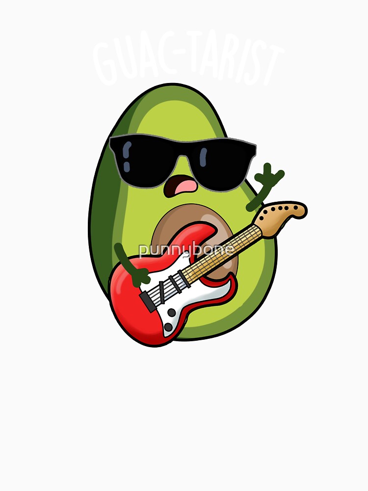 Guac-tarist Funny Avocado Pun (Dark BG) by punnybone
