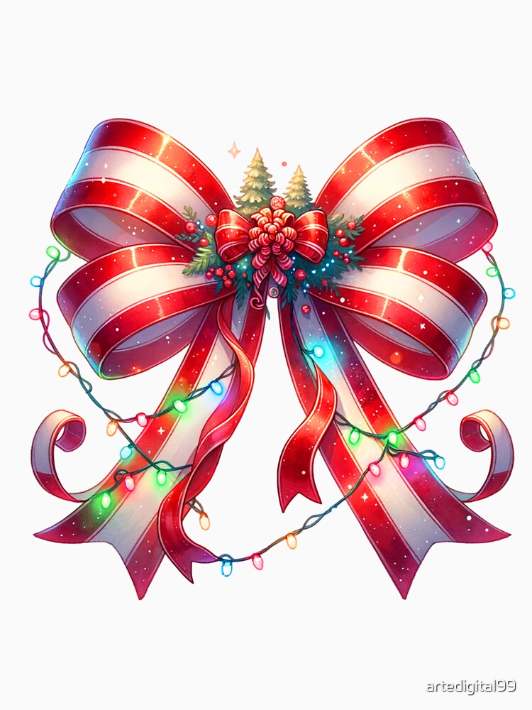 Luxury Coquette Christmas Bow Art – Red & White Holiday Design for T-Shirts, Mugs, Stickers & More by artedigital99