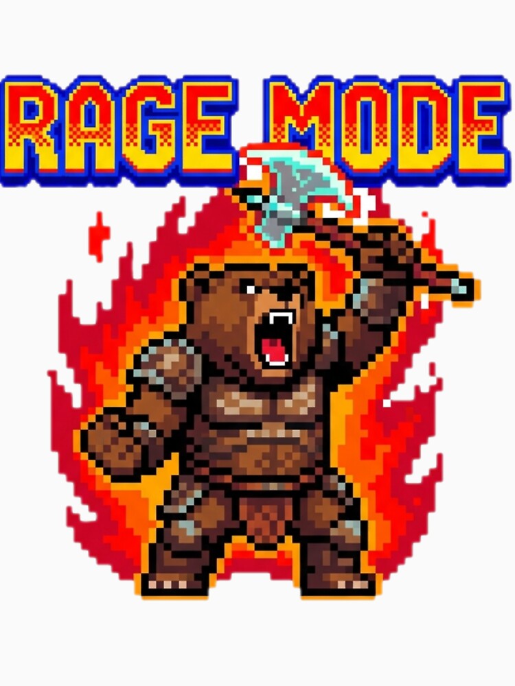 Rage Mode Pixel Bear Berserker Retro Gaming Art by ChaosNest