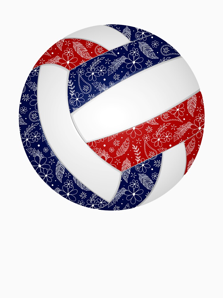 Boho feathers paisleys red navy blue volleyball by katzdzynes