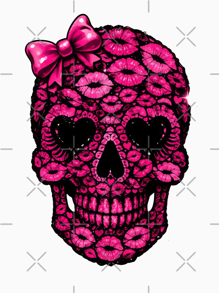 Pink Kiss Skull with Bow – Cute Goth Lips Skull Aesthetic – Girly Sugar Skull – Emo Valentine Gothic Design by TheTrendsDesk