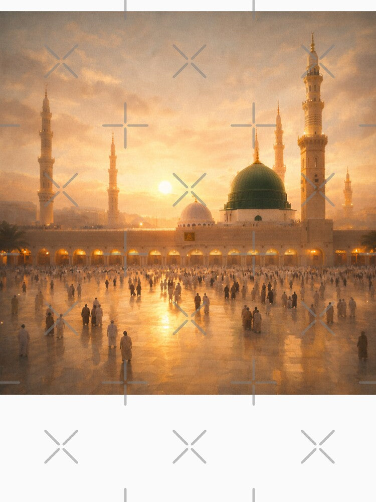 Prophet's Mosque Medina Sunset Art – Al Masjid An Nabawi Islamic Spiritual Illustration by Noor_Creations