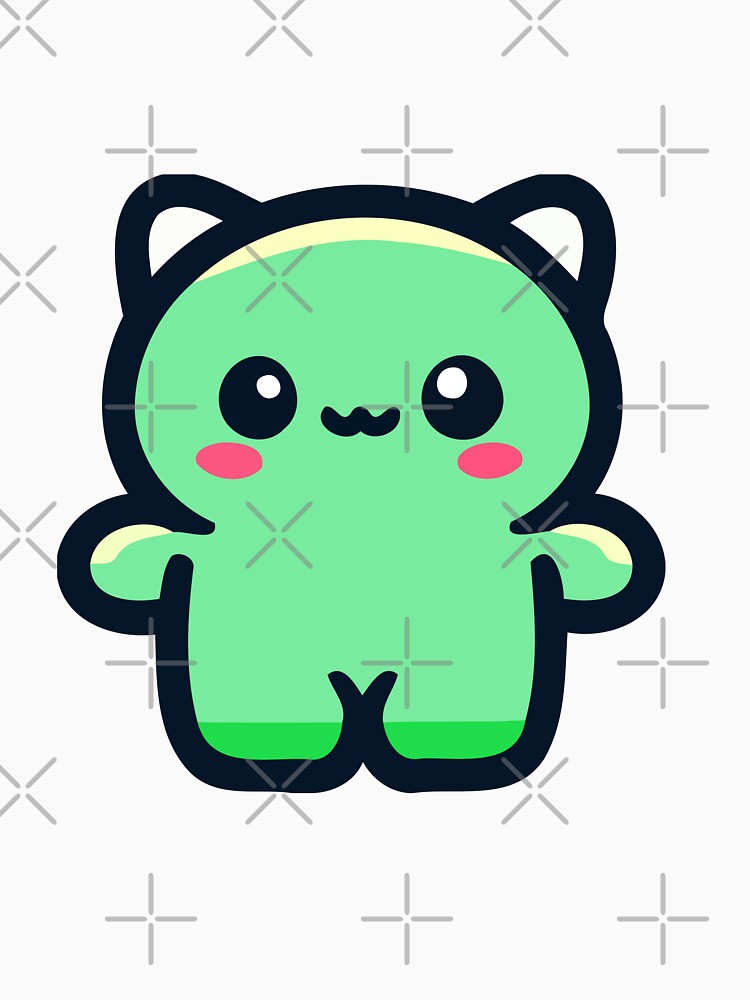 Cute Kawaii Green Cat - Adorable Animal by Akioos