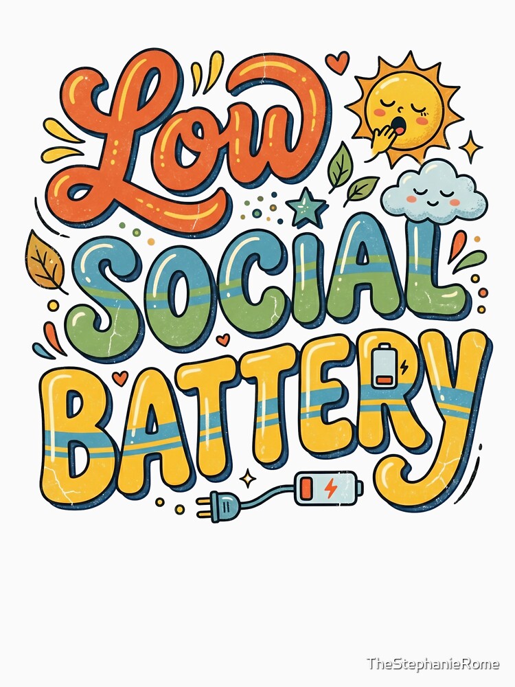 Low Social Battery Funny Introvert Graphic – Cute Retro Mental Energy Design by TheStephanieRome