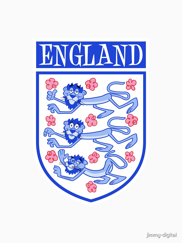 Three lions 3 lions with English pink tudor roses, plus cartoon panther on a blue shield by jimmy-digital