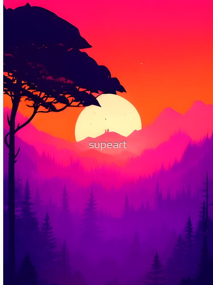 Enhance Your Home with Our Beautiful Collection of Minimalist Landscape Mountain View Sunrise Prints by supeart
