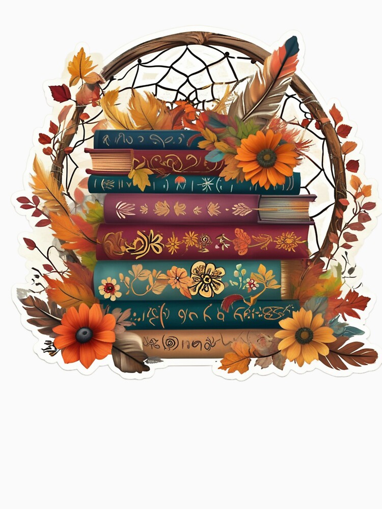 Boho Book Stack with Dreamcatcher and Floral Elements | Cozy Pastel Aesthetic by DEEPDesignsART
