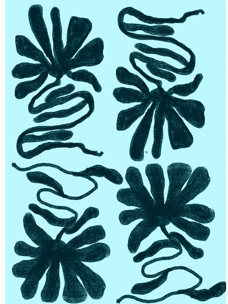 Blue and Teal Boho Abstract Flower by bowsbotanicals