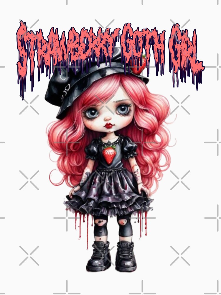 Strawberry Goth Girl with Pink Hair in watercolor paint by EmeraldCauldren