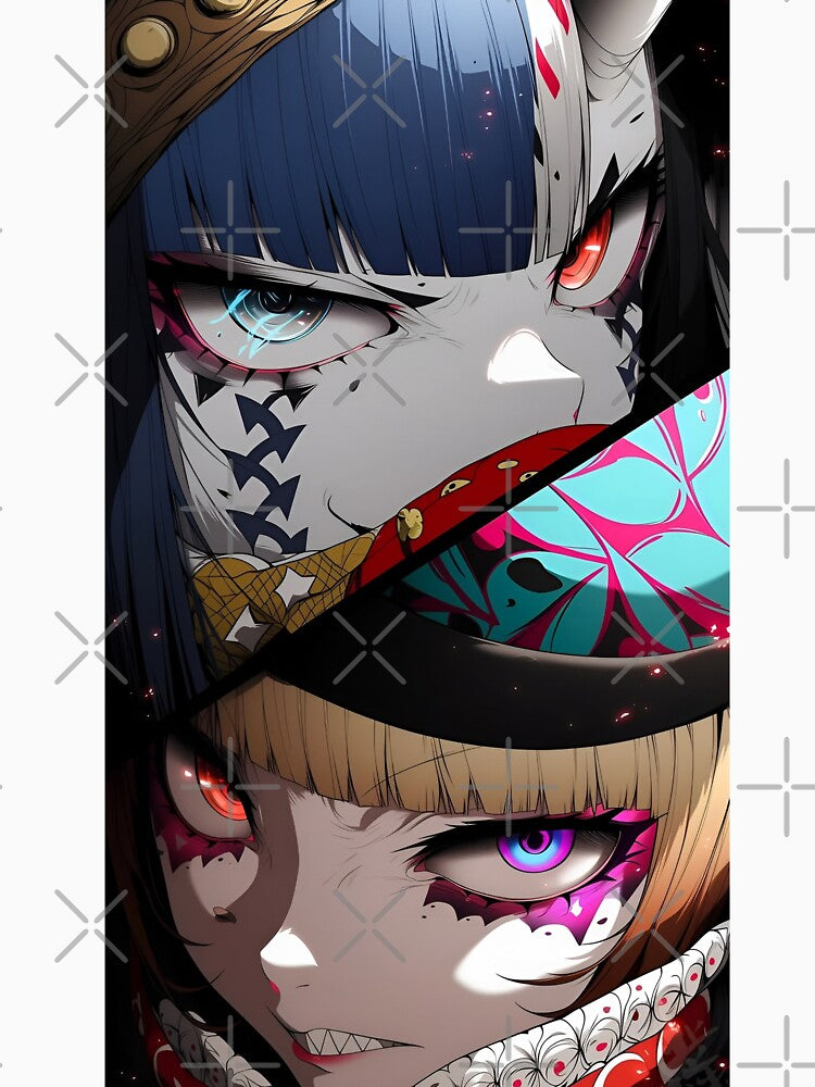 Dark Anime Duality Girl – Demon Yokai Cyberpunk Split Face, Glitch Horror Aesthetic Art by Dyan4