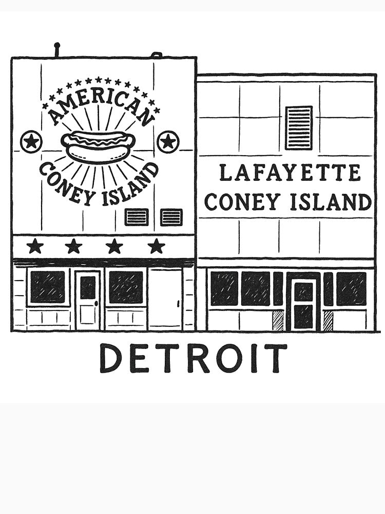 Detroit Coney Island Rivals Minimalist Line Art by CirySketchCo