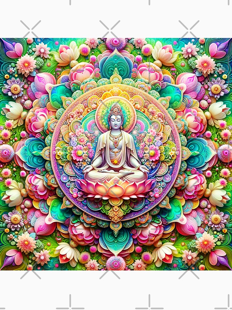 Spring Avalokiteshvara Psychedelic Floral Fractal Mandala 1 by GuyBlank