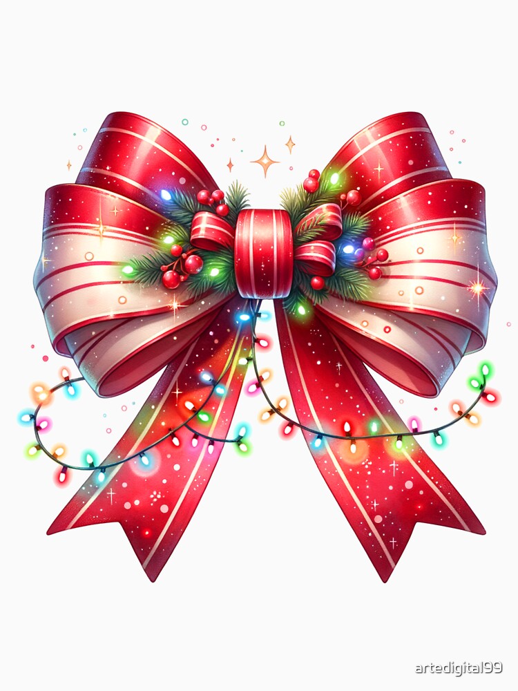 Elegant Coquette Christmas Bow Design – Red & White Holiday Art for T-Shirts, Mugs, Stickers & Gifts by artedigital99
