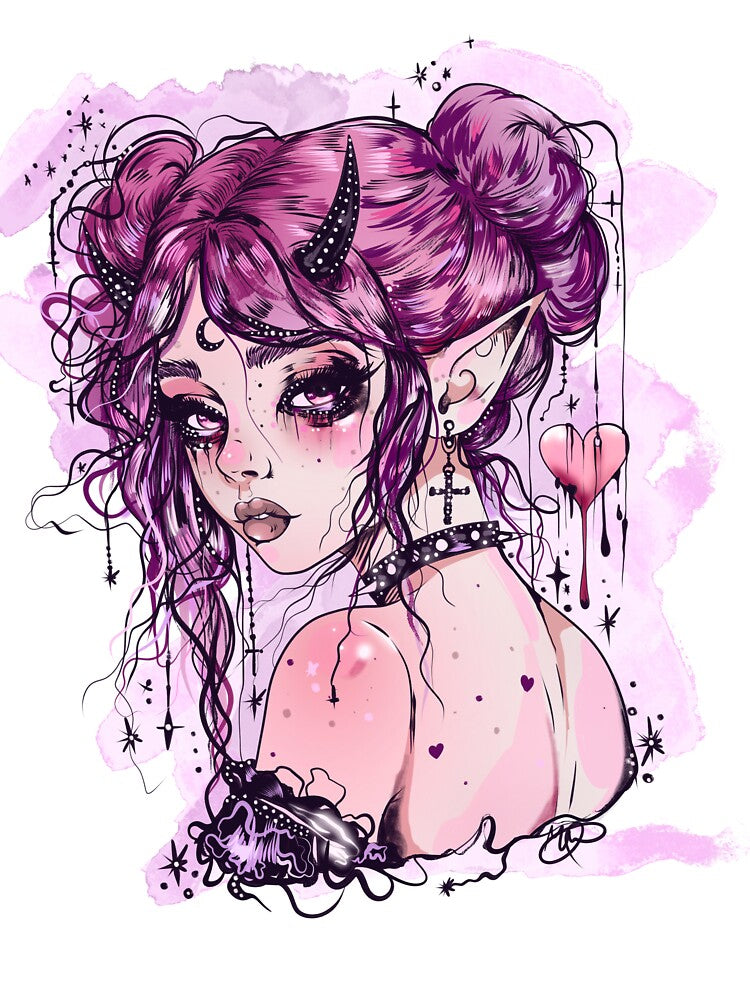Pastel goth girl - kawaii anime manga drawing - lilac aesthetic gothic girl by StudioPeachPop