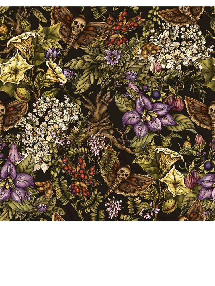 Dark Botanical Skull Moth Pattern by GraveyardGlam
