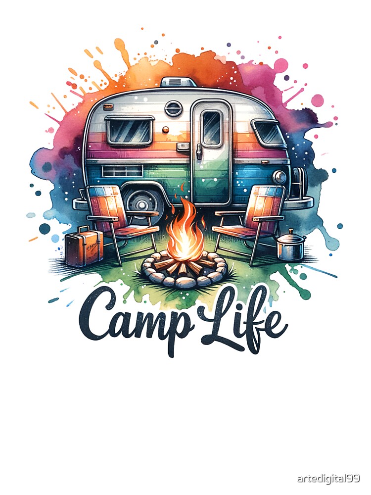 Camp Life Watercolor Design – Rustic Camping Vibes for T-Shirts, Mugs, Stickers & More by artedigital99
