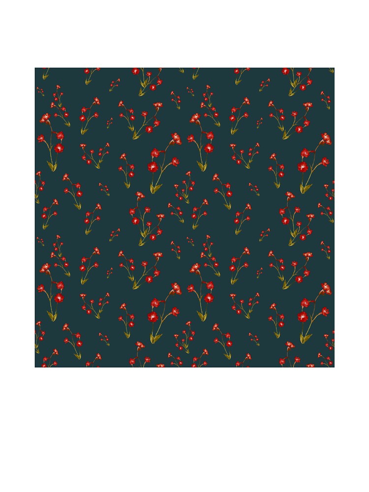 Flower red pattern a cute watercolor illustration turquoise by Yana Mustafina | Boho Soulful Designs