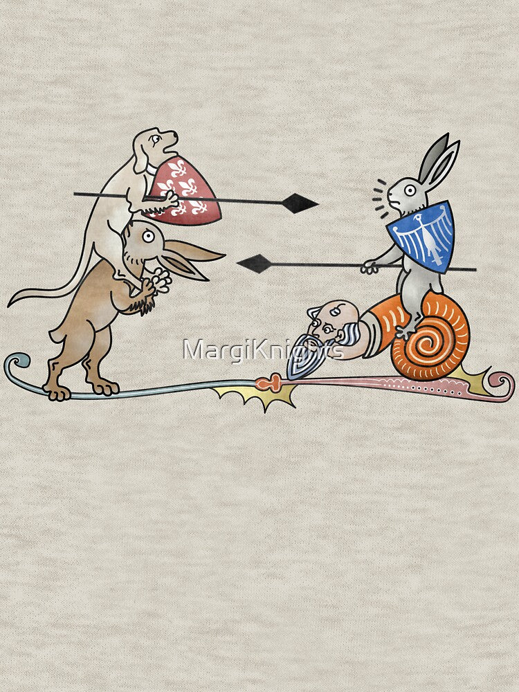 Medieval Marginalia - Joust Dog vs Rabbit by MargiKnights