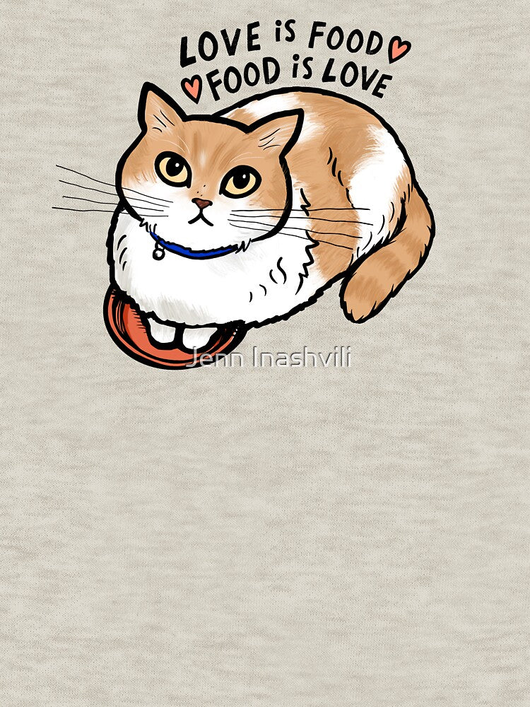 Food Dish Kitty Cat Love is Food, Food is Love ~ Orange & White Cat by Jenn Inashvili