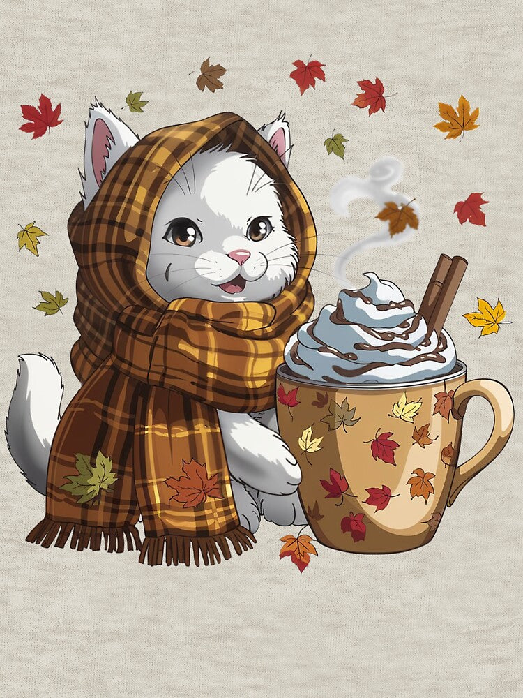 Adorable Autumn Cat With A Pumpkin Spice Latte | White by PinkGoddessLove