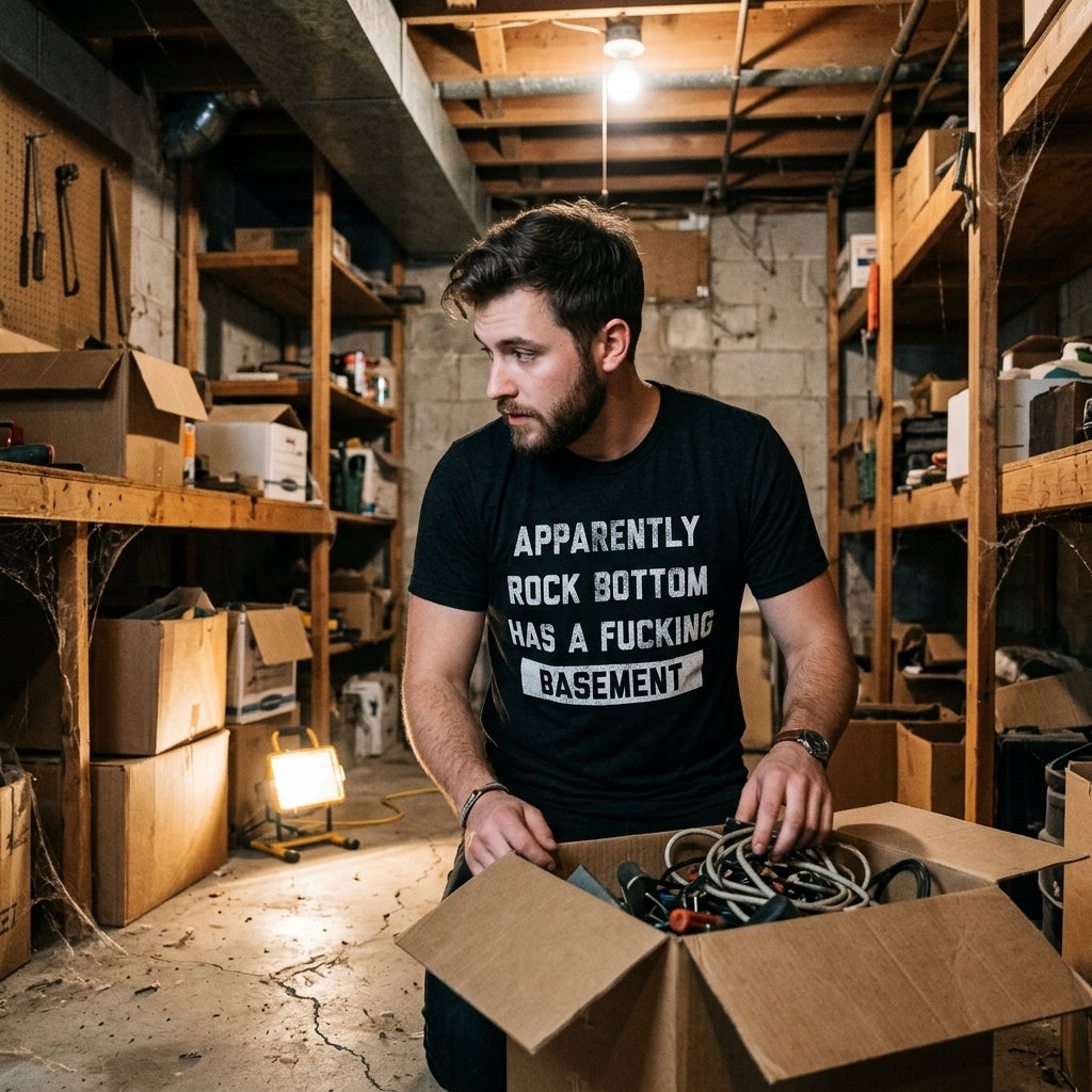 Apparently Rock Bottom Has A Fucking Basement Men's T Shirt