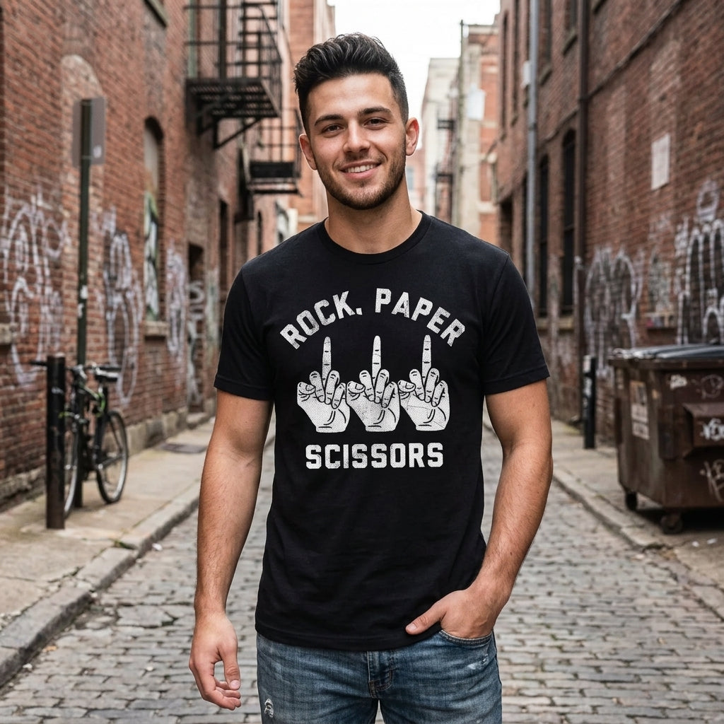 Rock Paper Scissors Middle Finger Men's T Shirt