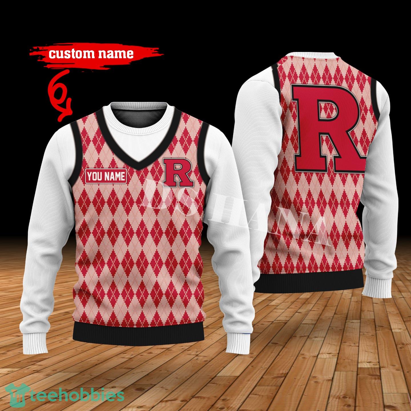 Rutgers Scarlet Knights Custom Name New Style Sweater Ghile Style 3D Print Christmas Sweater