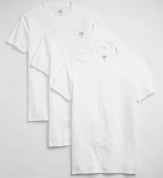 GAP Shirt Mens Medium White Cotton Crew Shirt 3 Pack Classic Crewneck $45 MSRP