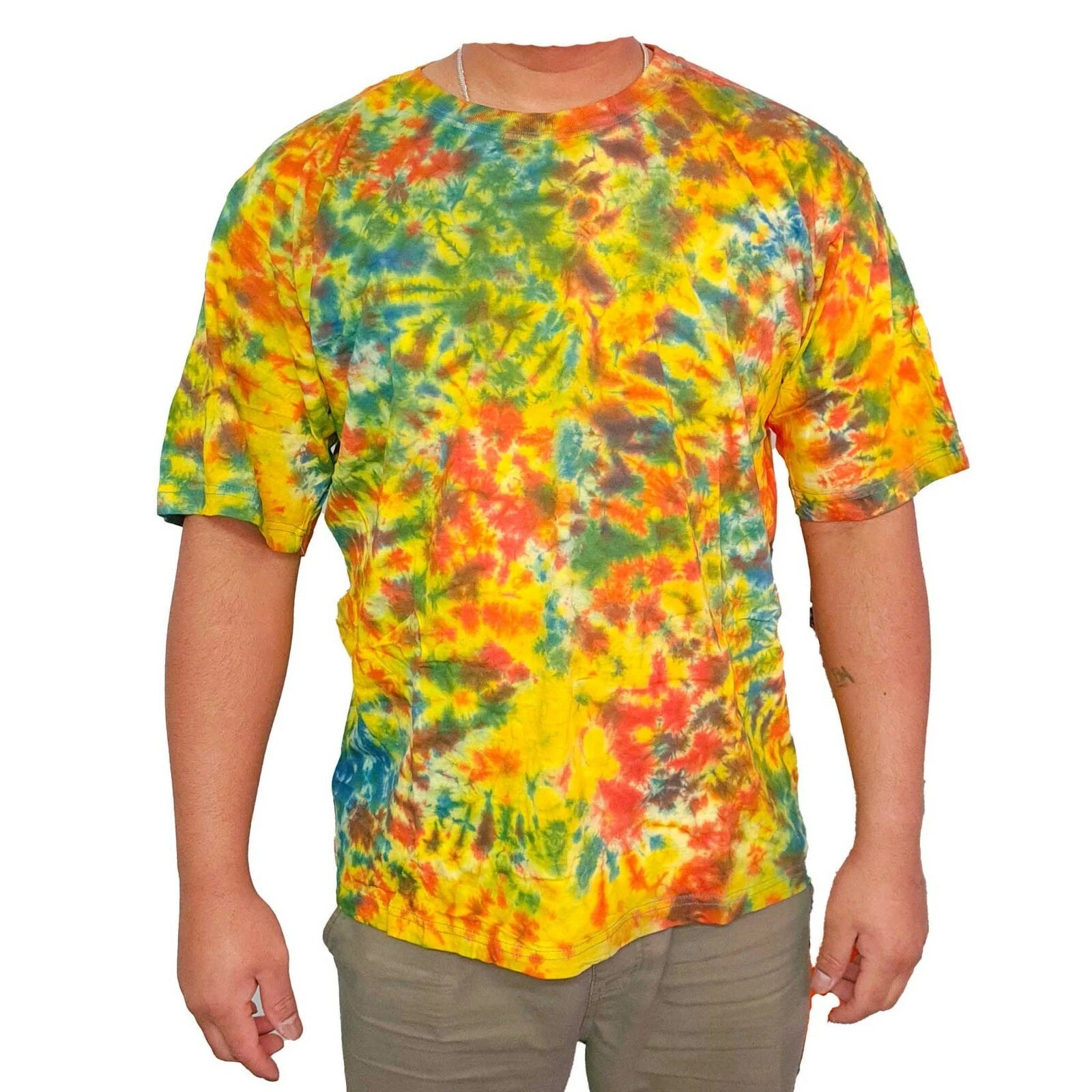 Tie Dye Yellow T Shirt Hippie Boho Festival Funky Groovy Colourful Trippy Fun