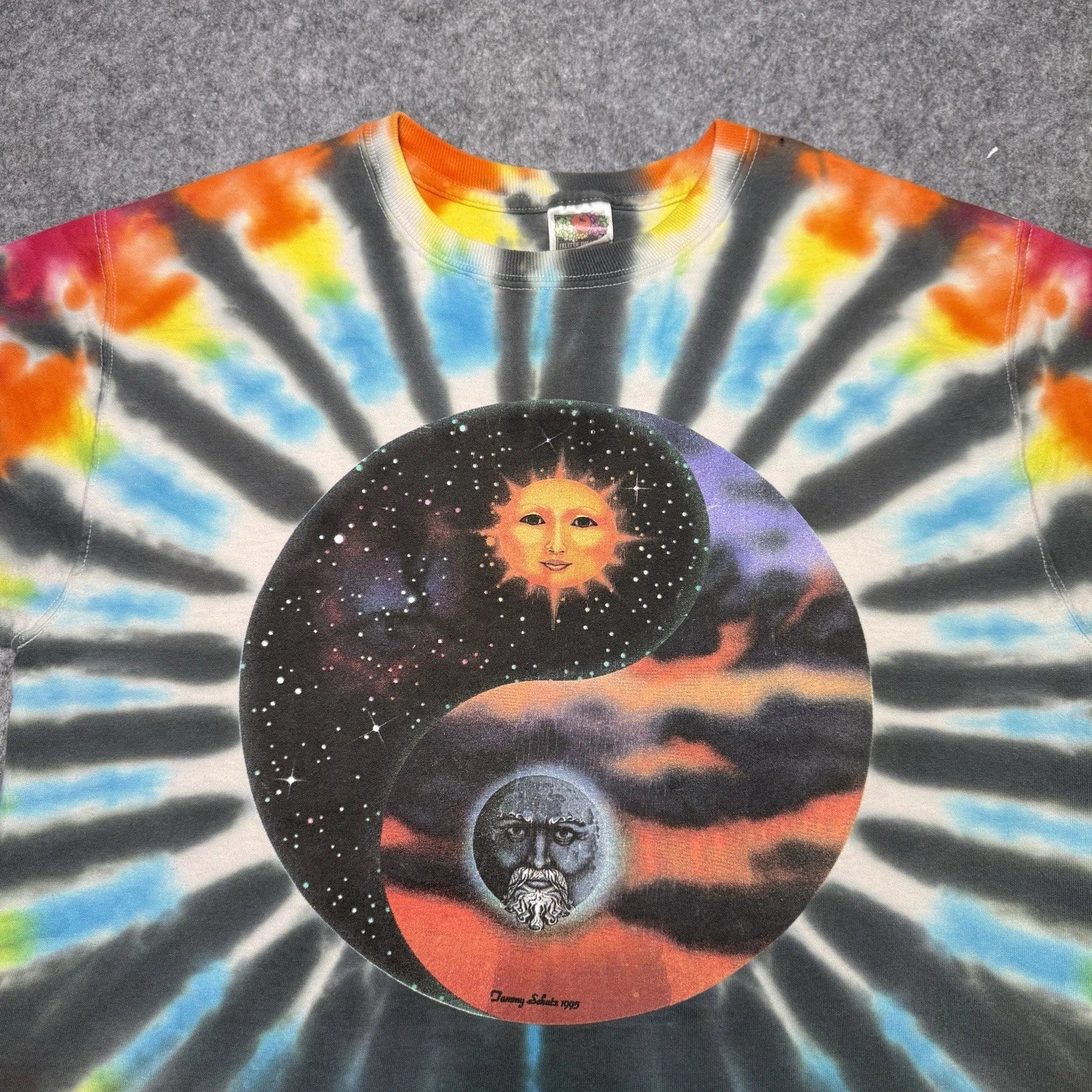 Vintage 90s Tammy Schatz Sun & Moon Tie Dye T Shirt  Not Fade Away Daoism Large