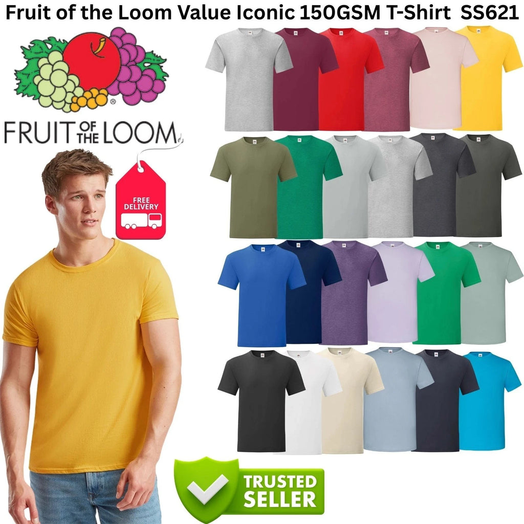 Fruit of the Loom Iconic 150 T-Shirt Mens 150GSM Soft Cotton Plain Short Sleeve